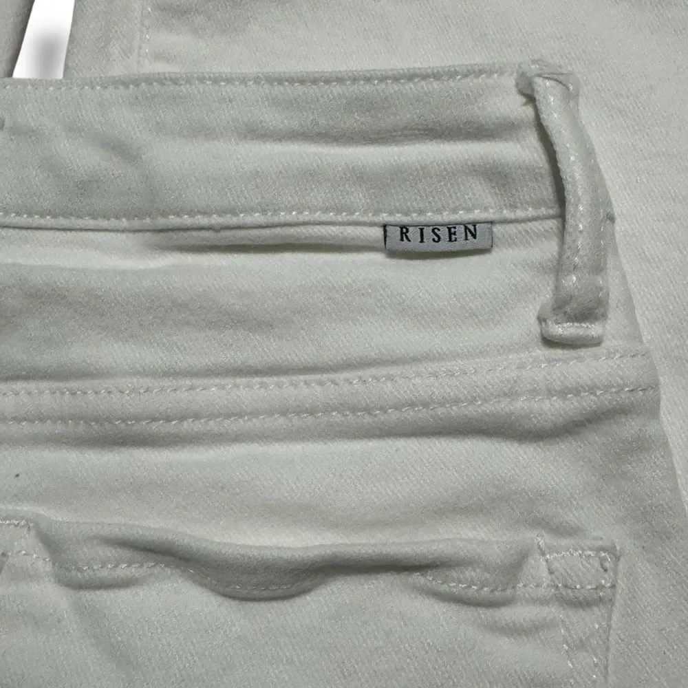Risen White Flare Jeans High Rise 28 Retro Denim Model Off Duty Western